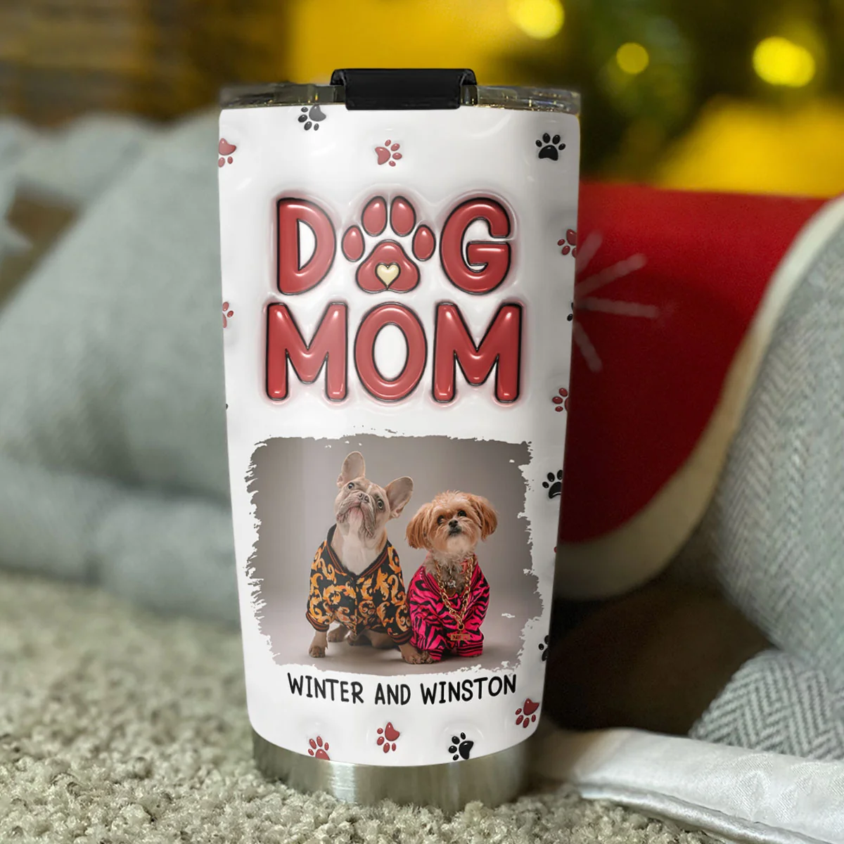 Lovely Dog Mom Photo - Personalized Custom 3D Inflated Effect Tumbler - Image 3