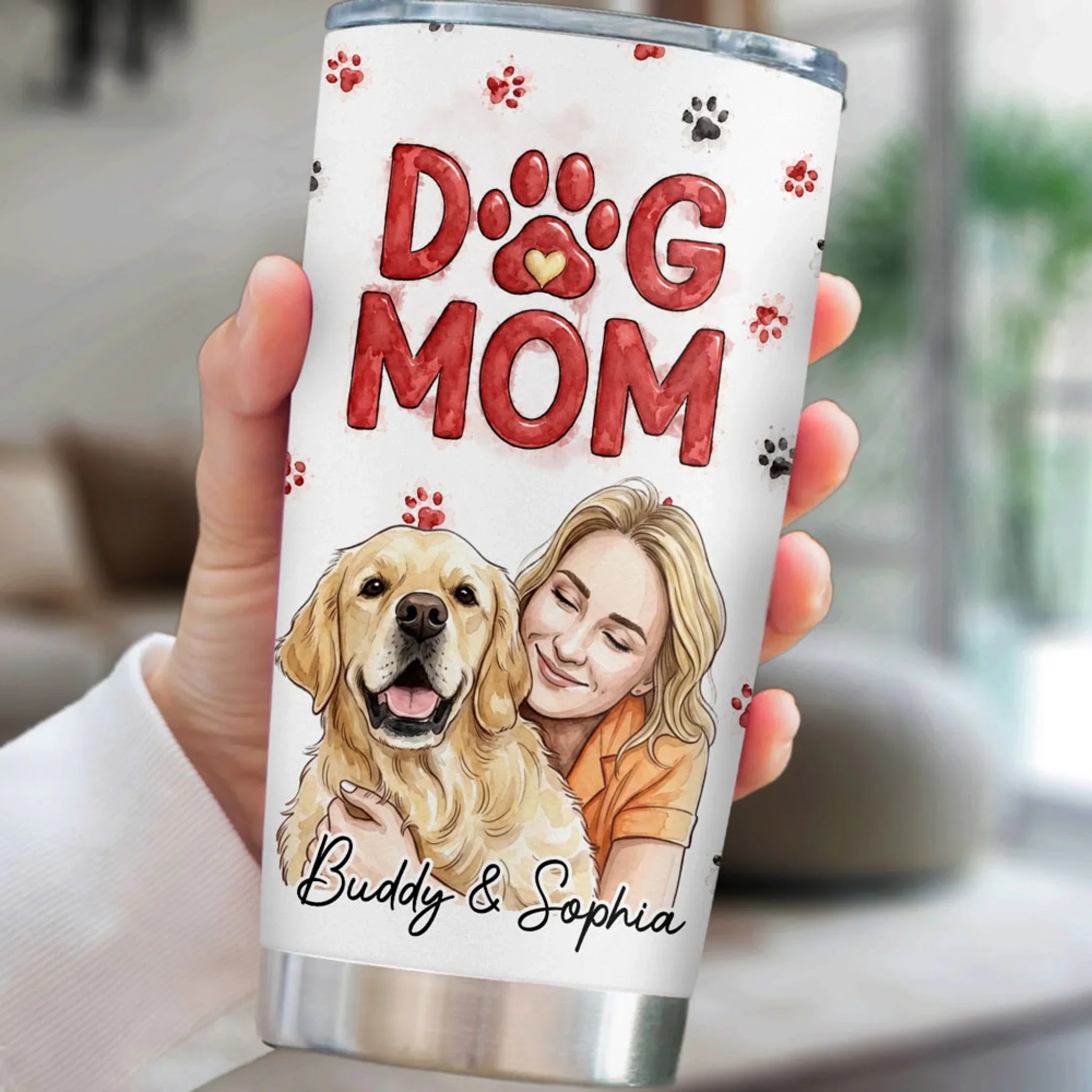 Lovely Dog Mom Watercolor Cartoon - Personalized Custom Tumbler - Image 2