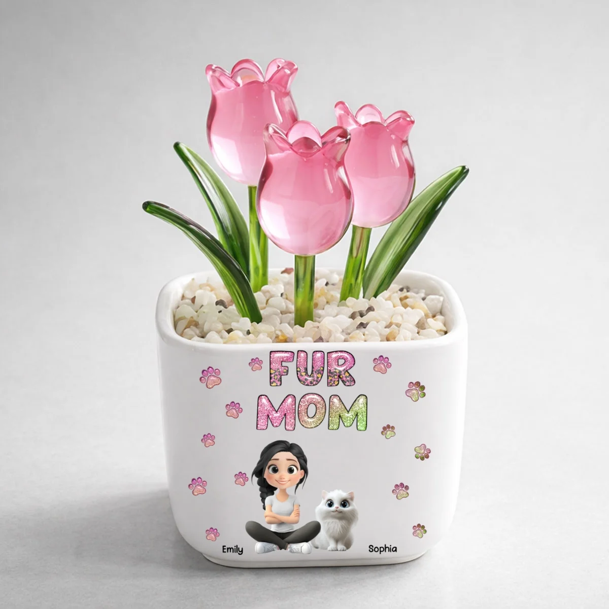 Lovely Fur Mom - Personalized Custom Glass Everlasting Tulips - Image 9