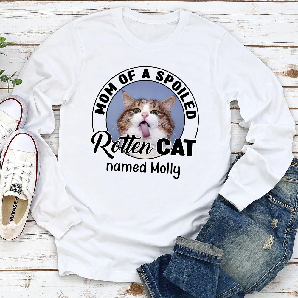 Lovely Spoiled Rotten Cat Chibi Cartoon Photo - Personalized Custom Long Sleeve T-Shirt - Image 2