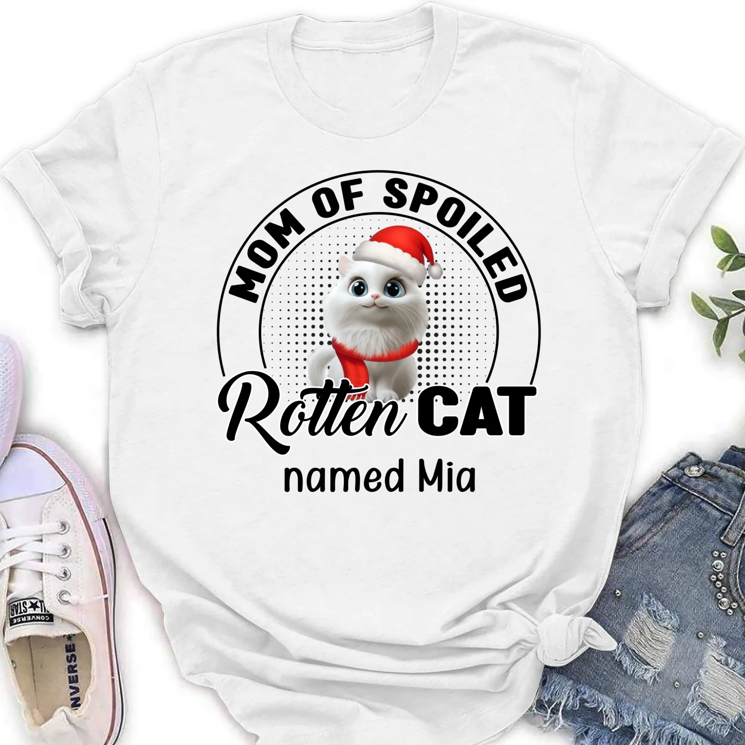 Lovely Spoiled Rotten Cat Chibi Cartoon Ver Christmas - Personalized Custom Women's T-Shirt - Image 5