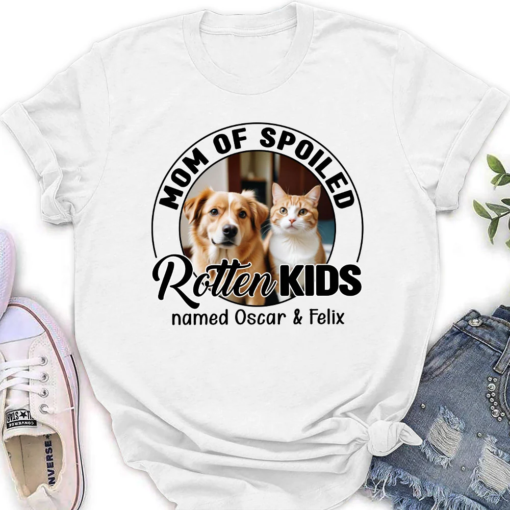 Lovely Spoiled Rotten Pet Chibi Cartoon Photo - Personalized Custom Women's T-Shirt - Image 2