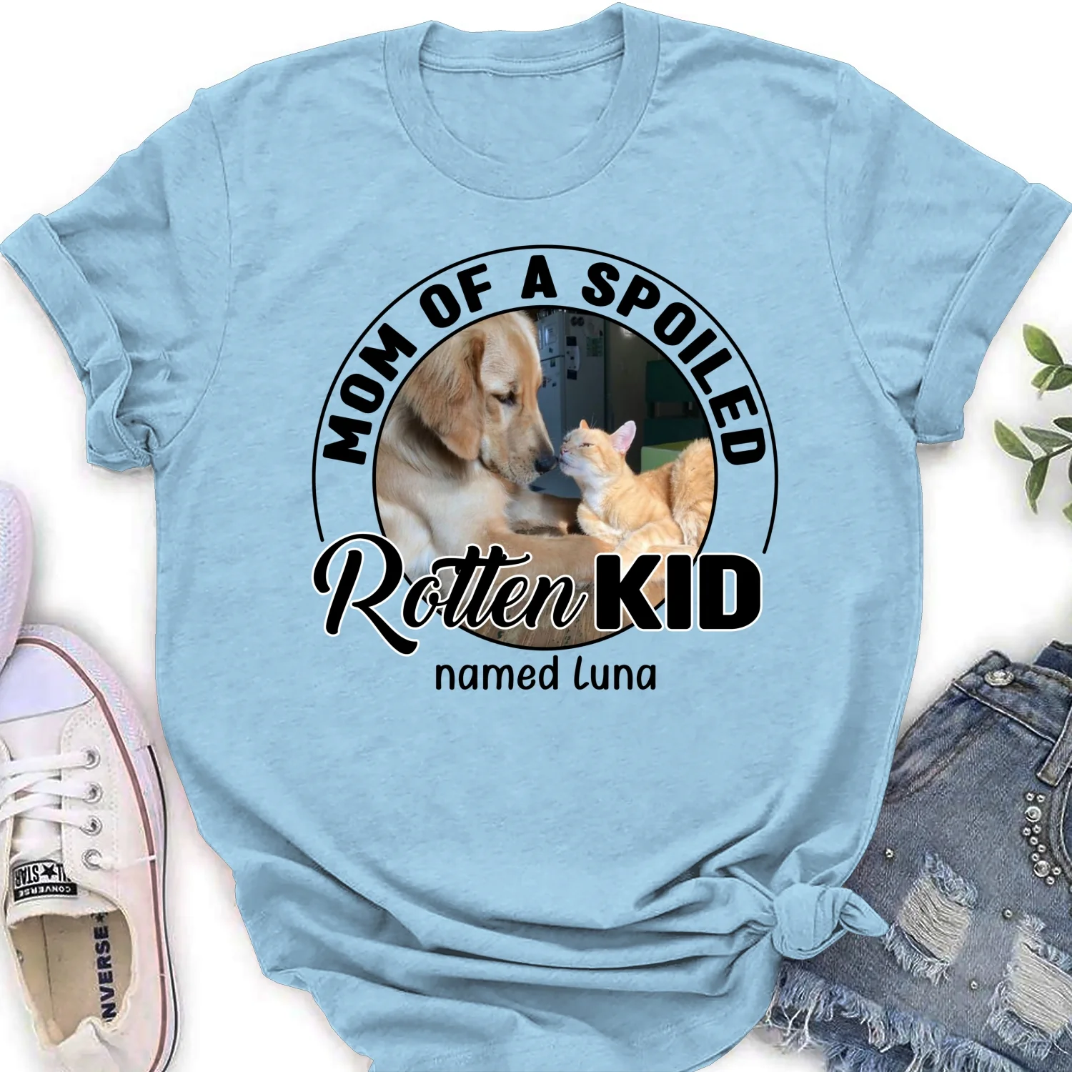 Lovely Spoiled Rotten Pet Chibi Cartoon Photo - Personalized Custom Women's T-Shirt - Image 8