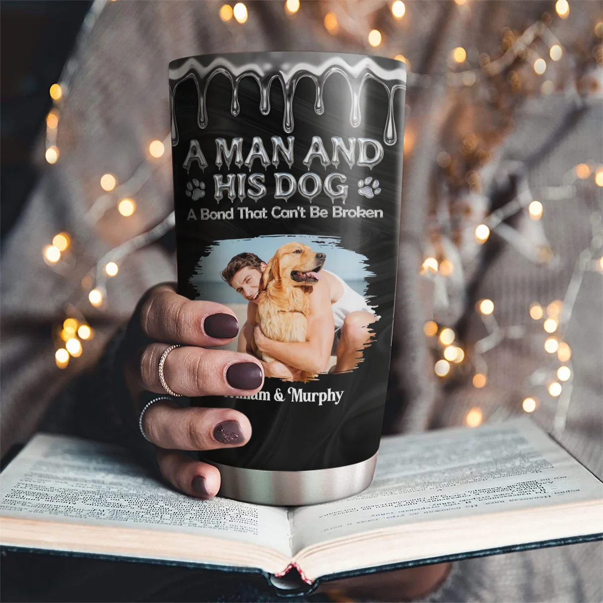 Man And Dog Together Forever Photo - Personalized Custom Tumbler - Image 2