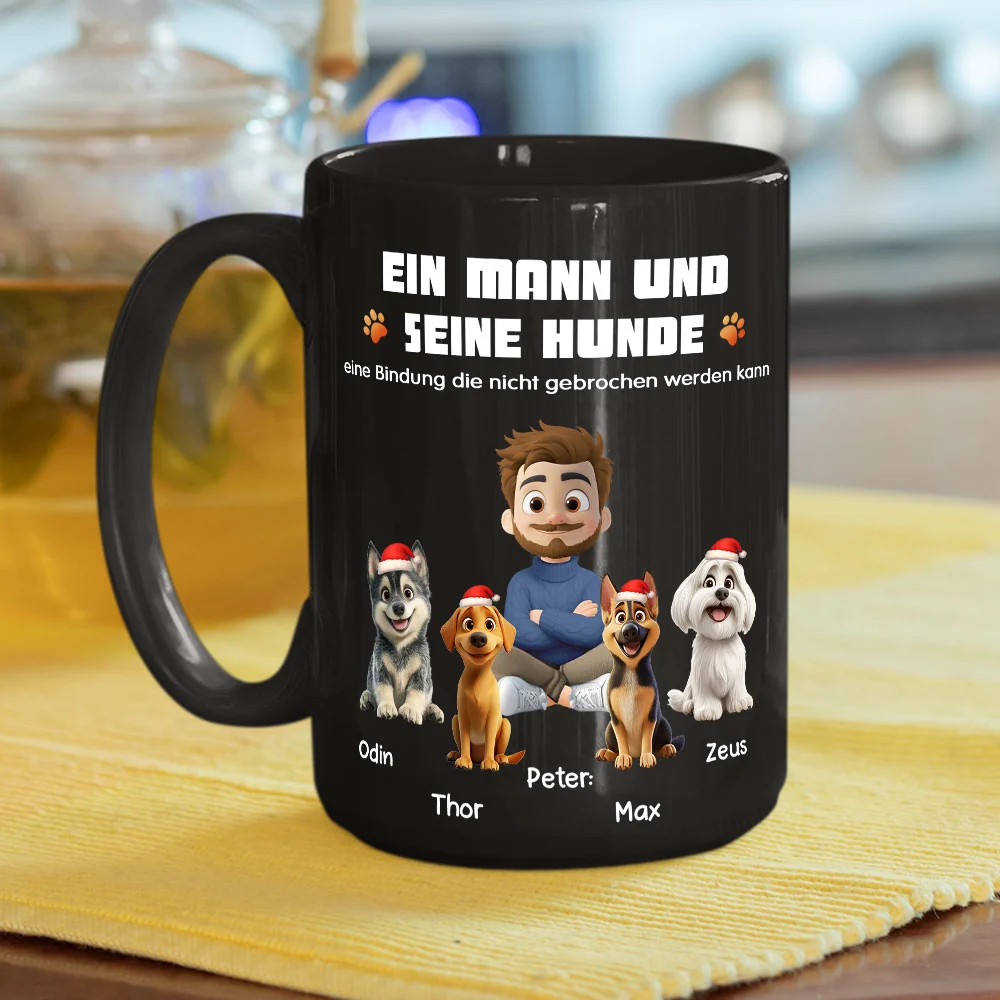 Mensch und sein Hund Cartoon Weihnachten – Personalisierte Kaffeetasse - Image 4