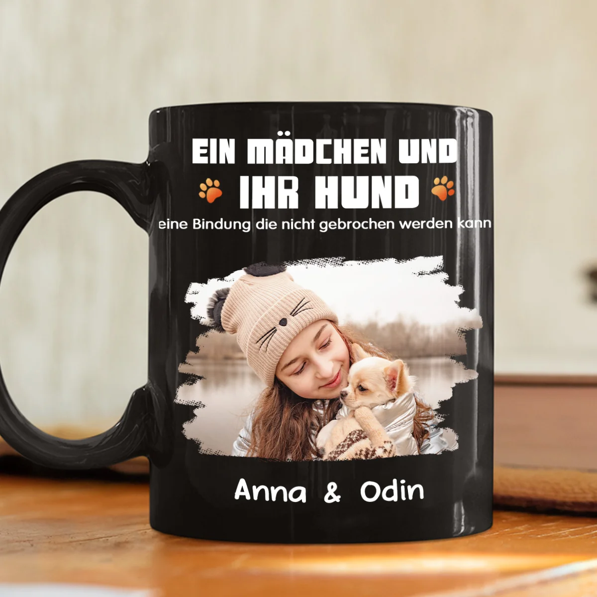 Mensch und sein Hund Cartoon Weihnachtsfoto – Personalisierte Kaffeetasse - Image 2
