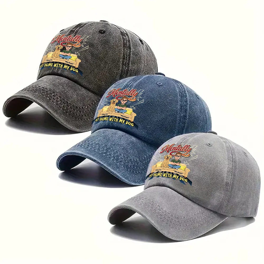Mentally At Home - Personalized Custom Vintage Washed Denim Cap - Image 4