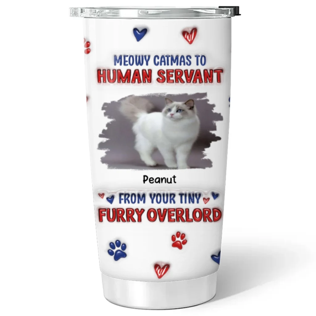 Meowy Catmas To Human Servant Ver 2 Photo - Personalized Custom 3D Inflated Effect Tumbler - Image 2