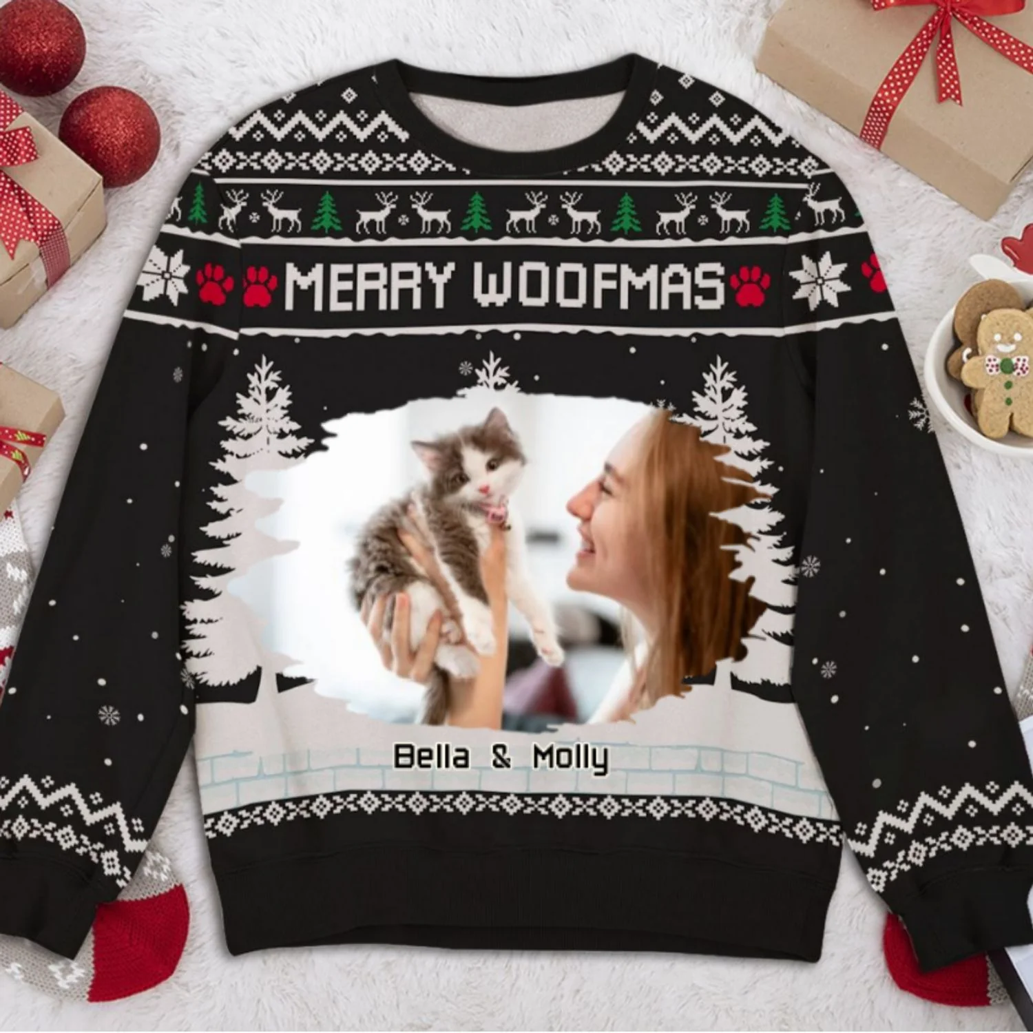 Meowy Catmas To My Mom Dad Cartoon Photo - Personalized Custom All-Over-Print Sweatshirt - Image 2