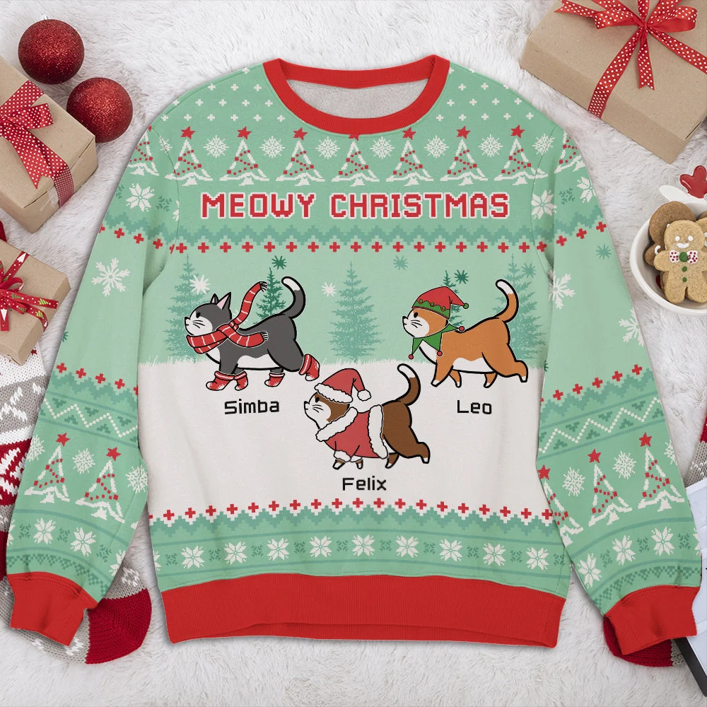 Meowy Christmas Mint - Personalized Custom All-Over-Print Sweatshirt - Image 3