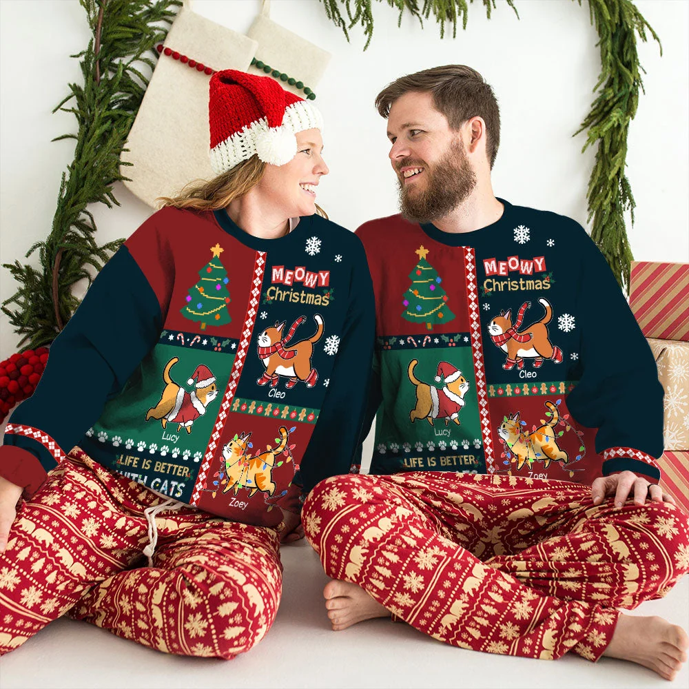 Meowy Christmas Patchwork - Personalized Custom All-Over-Print Sweatshirt - Image 3