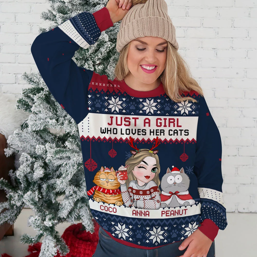 Merry Catmas Version 2 - Personalized Custom All-Over-Print Sweatshirt - Image 4