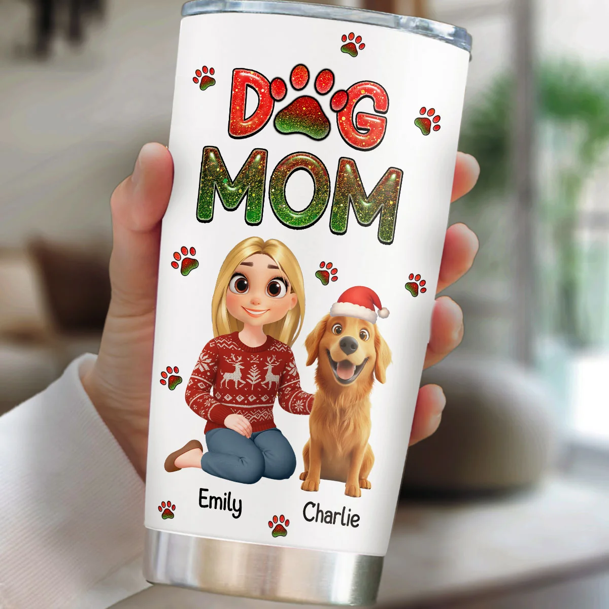 Merry Christmas Dog Mom - Personalized Custom Tumbler - Image 2