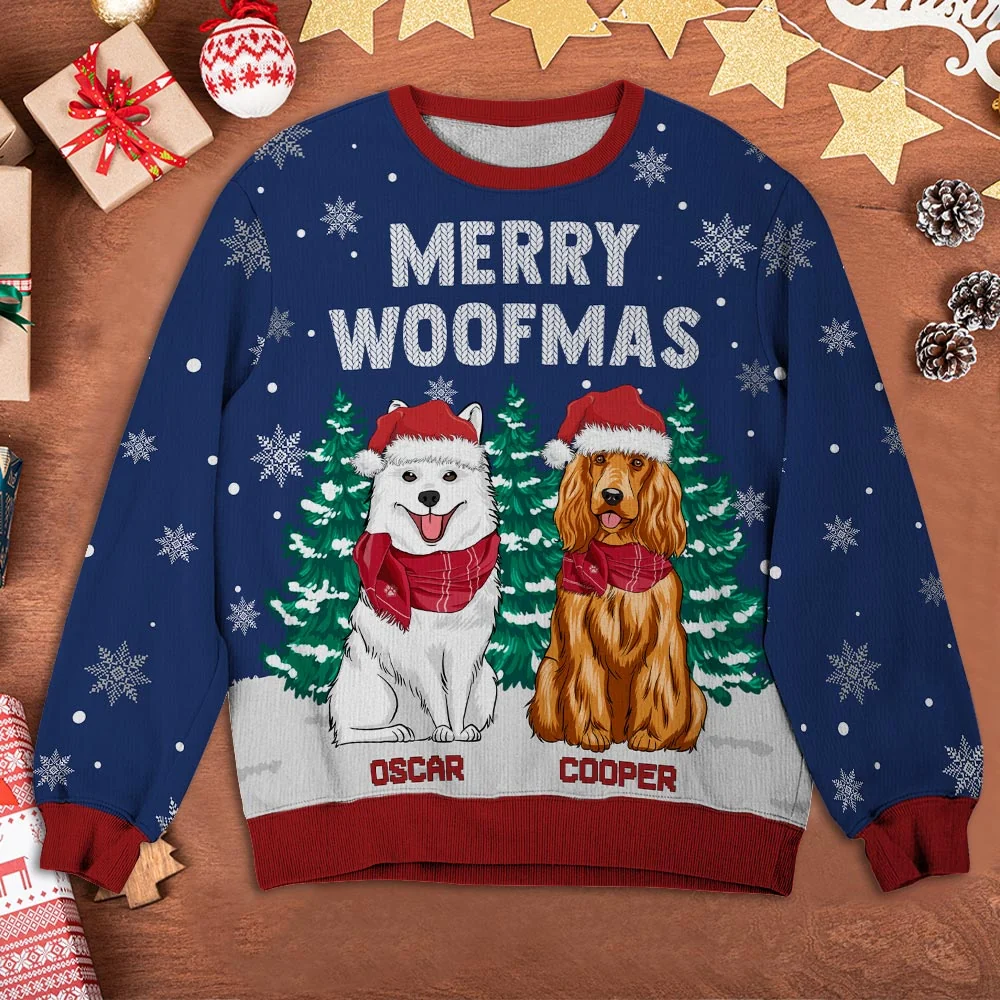 Merry Woofmas (Blue) - Personalized Custom All-Over-Print Sweatshirt - Image 4