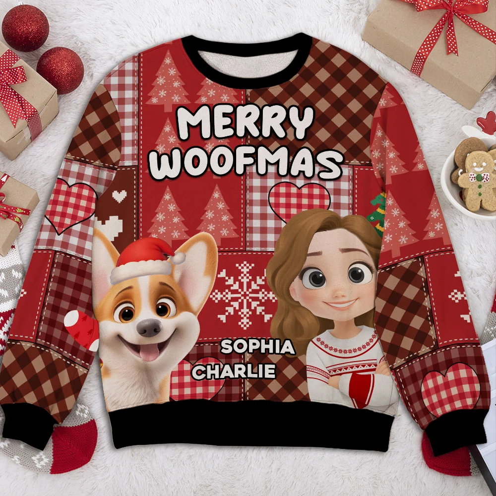 Merry Woofmas Dog And Human - Personalized Custom All-Over-Print Sweatshirt