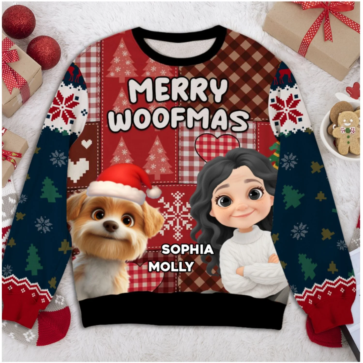 Merry Woofmas Dog And Human - Personalized Custom All-Over-Print Sweatshirt - Image 7
