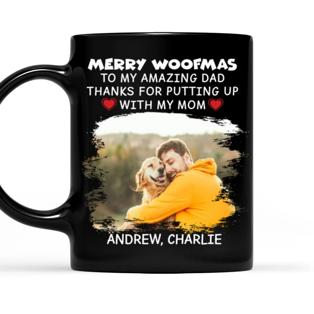 Merry Woofmas Dog Dad Photo - Personalized Custom Coffee Mug - Image 2