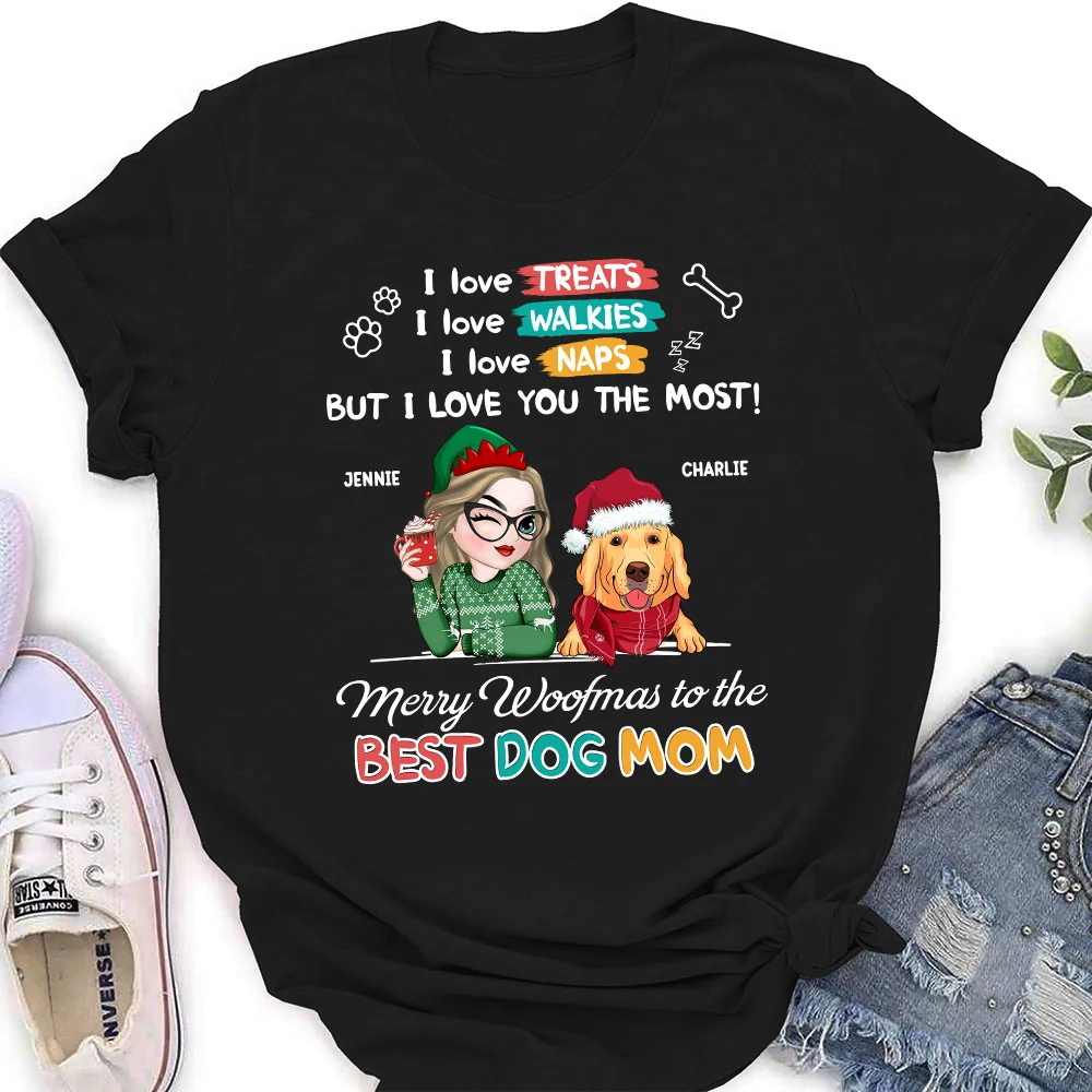 Merry Woofmas To Dad Mom - Personalized Custom Women's T-shirt - Image 2