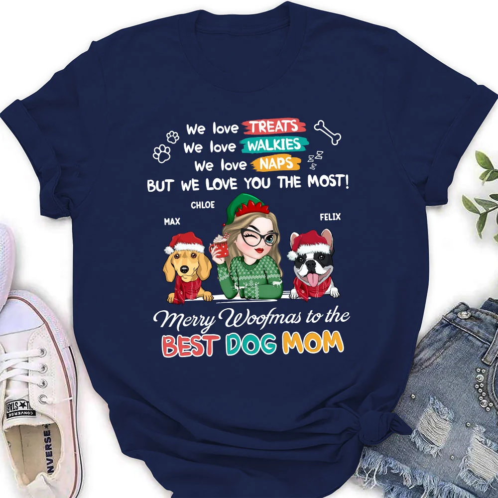 Merry Woofmas To Dad Mom - Personalized Custom Women's T-shirt - Image 3
