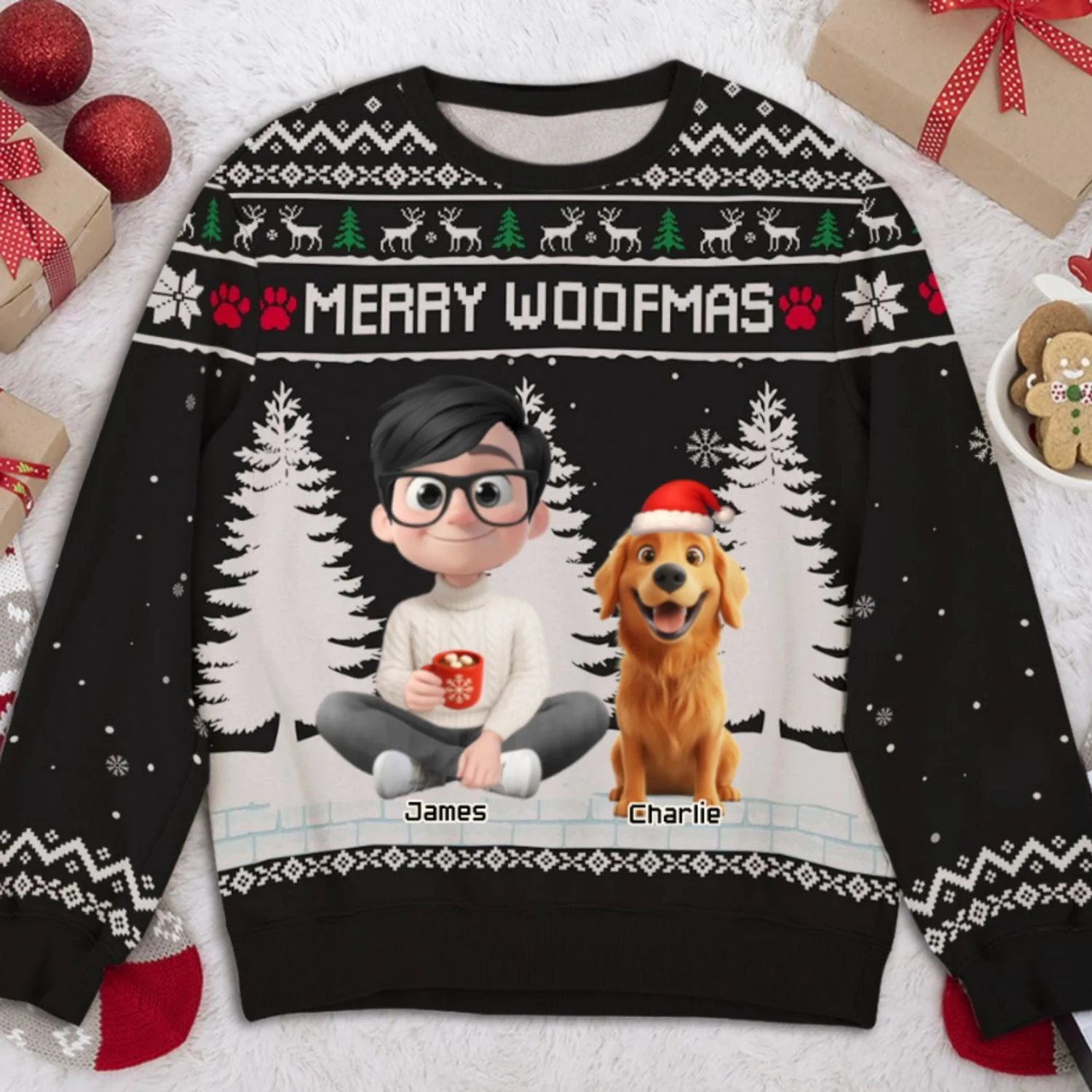Merry Woofmas To My Mom Dad Cartoon - Personalized Custom All-Over-Print Sweatshirt - Image 8