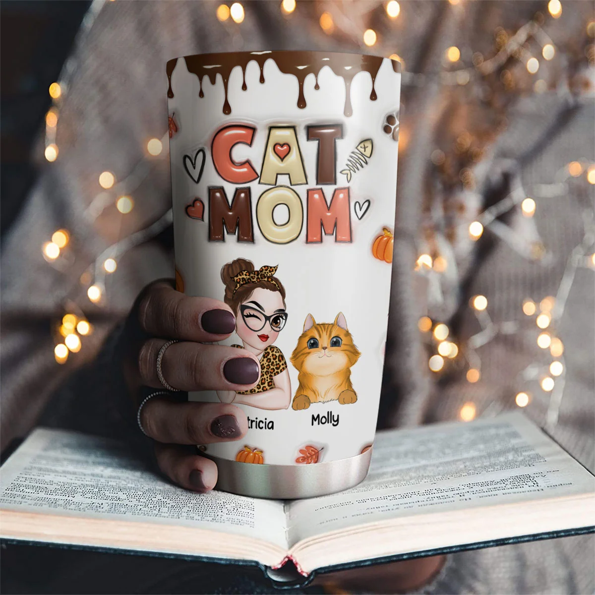 Mom Of Cats Fall Season - Personalized Custom 3D Inflated Effect Tumbler - Image 2