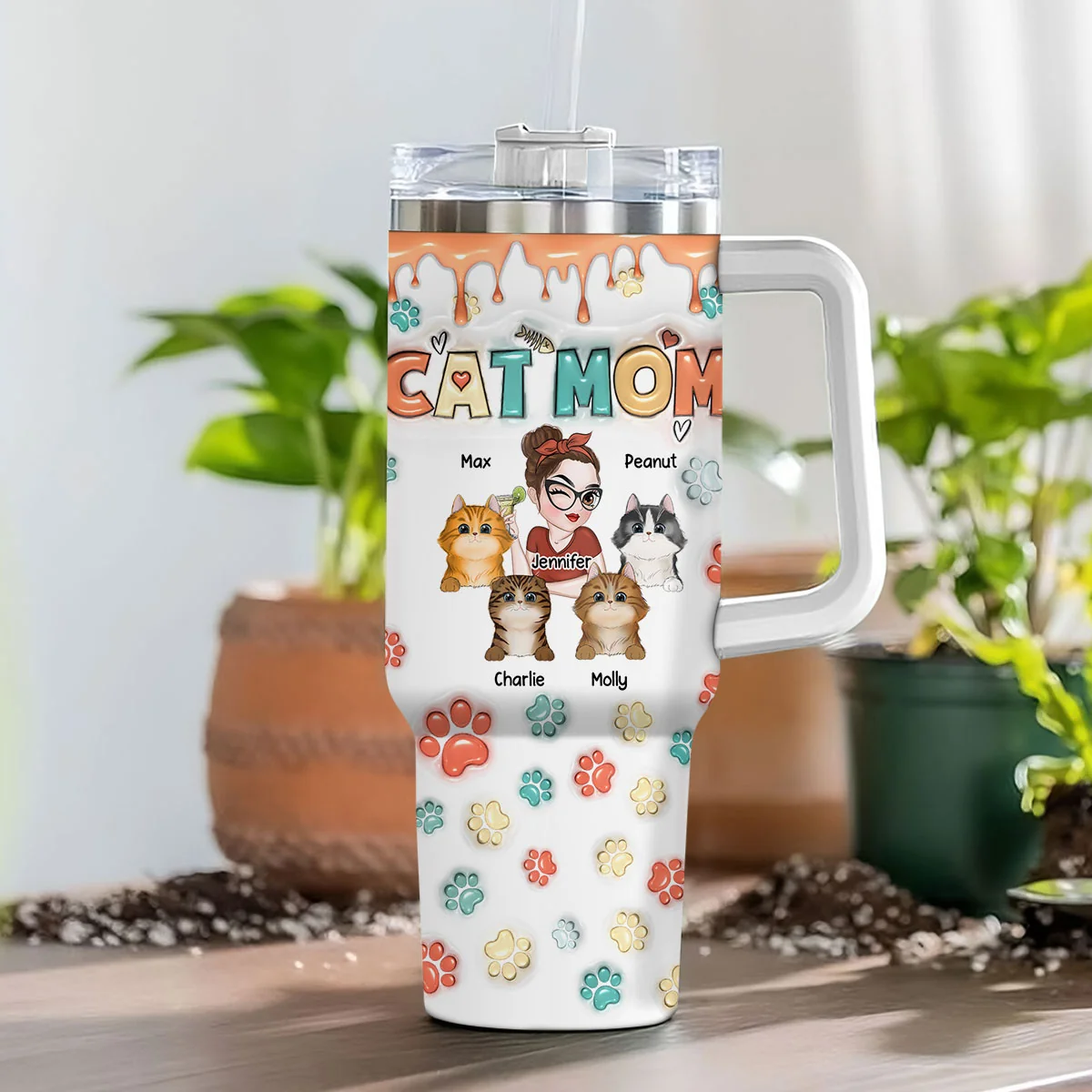 Mom Of Cats Ver 2 - Personalized Custom 3D Inflated Effect Printed 40 Oz Tumbler - Image 4
