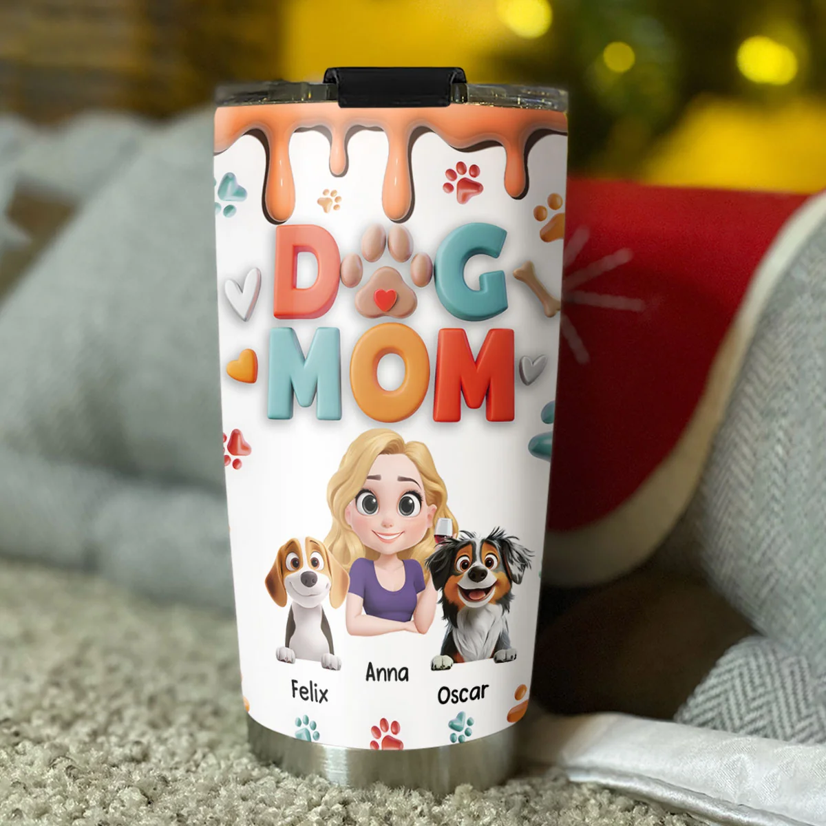 Mom Of Dog Cartoon - Personalized Custom 3D Inflated Effect Tumbler - Image 3