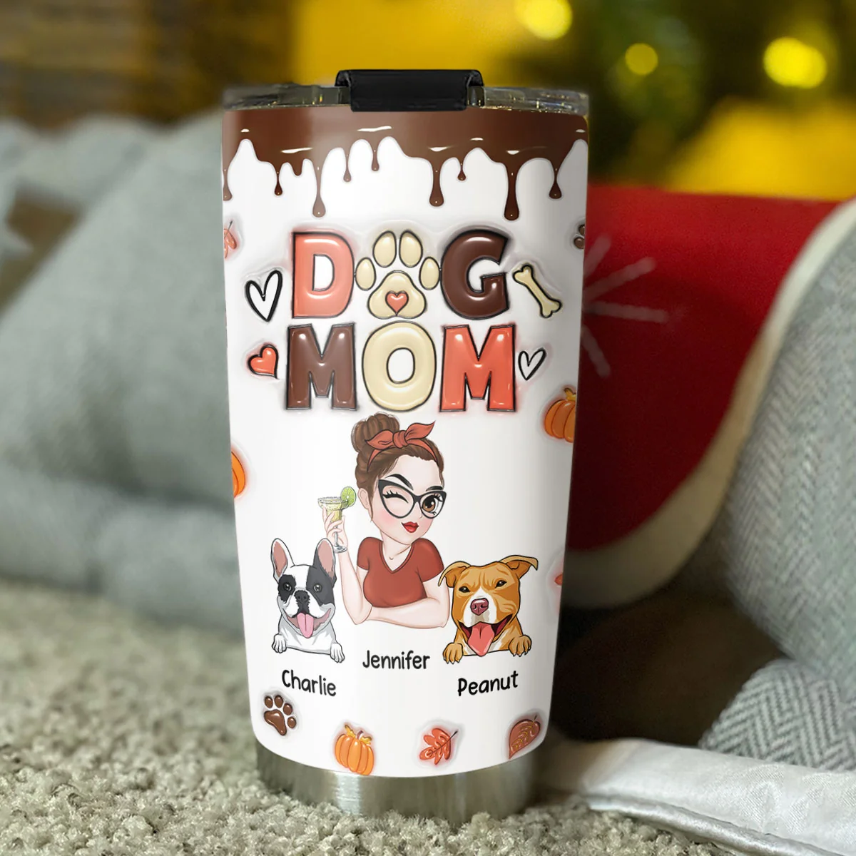 Mom Of Dogs Fall Season - Personalized Custom 3D Inflated Effect Tumbler - Image 3