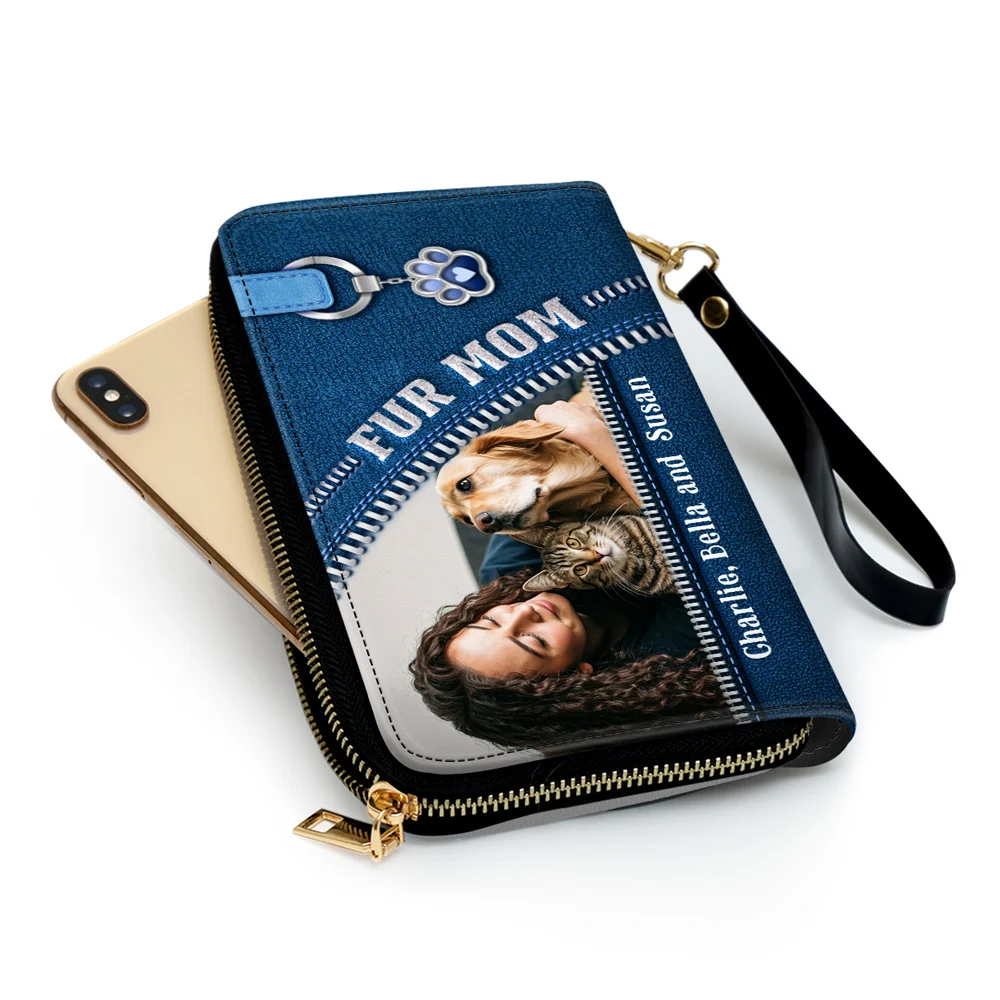 Mom Of Pets Photo - Personalized Custom Leather Wallet - Image 2
