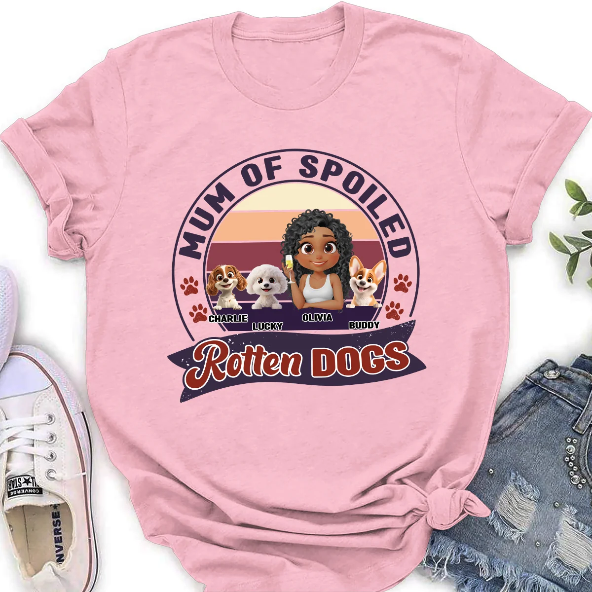 Mom Of Spoiled Rotten Dogs Cartoon - Personalized Custom Women's T-shirt - Image 3