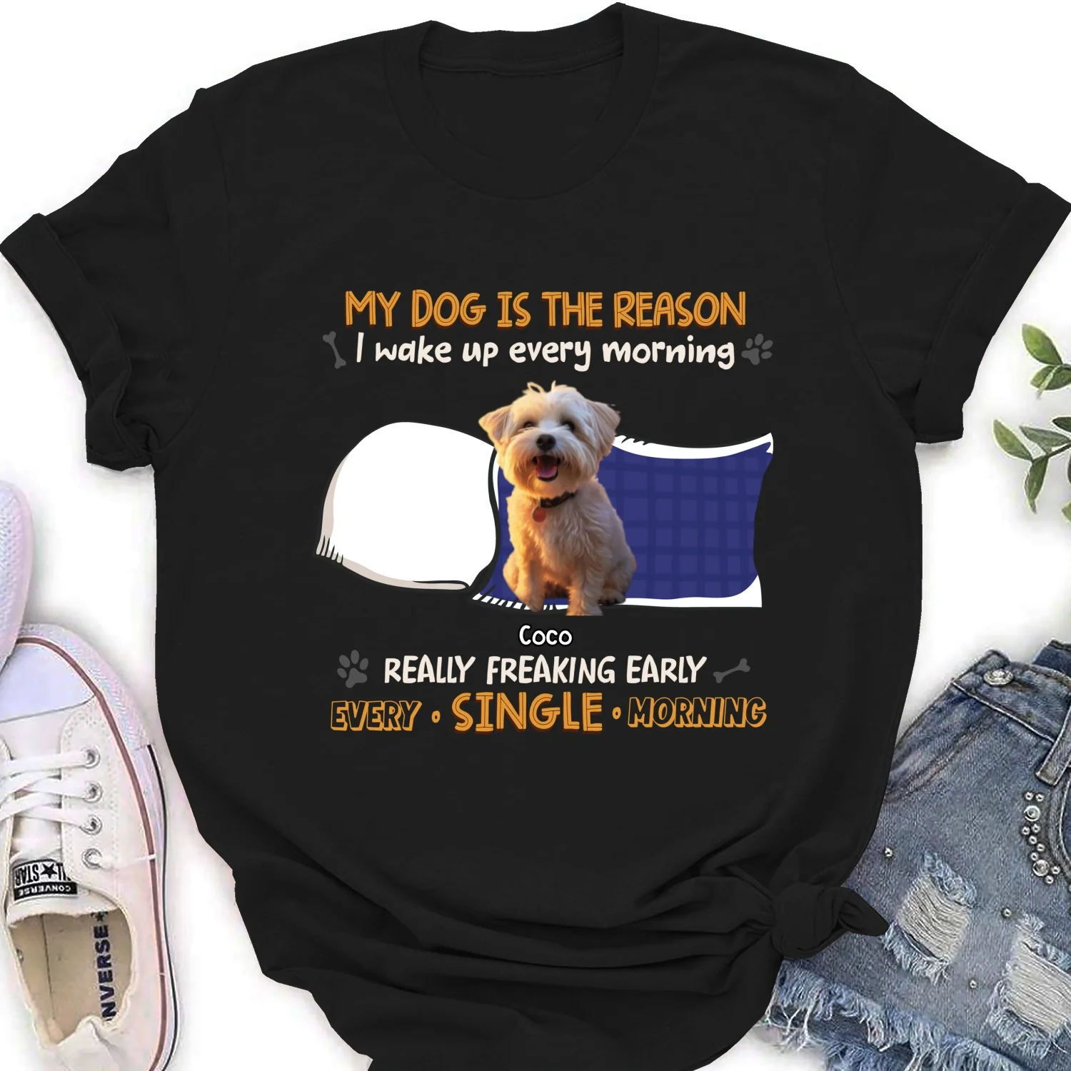 My Dog Is The Reason I Wake Up Photo - Personalized Custom Women's T-shirt - Image 2