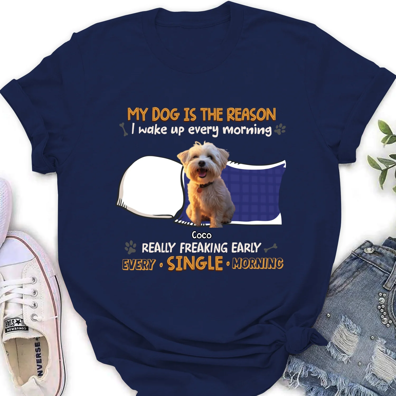 My Dog Is The Reason I Wake Up Photo - Personalized Custom Women's T-shirt - Image 3