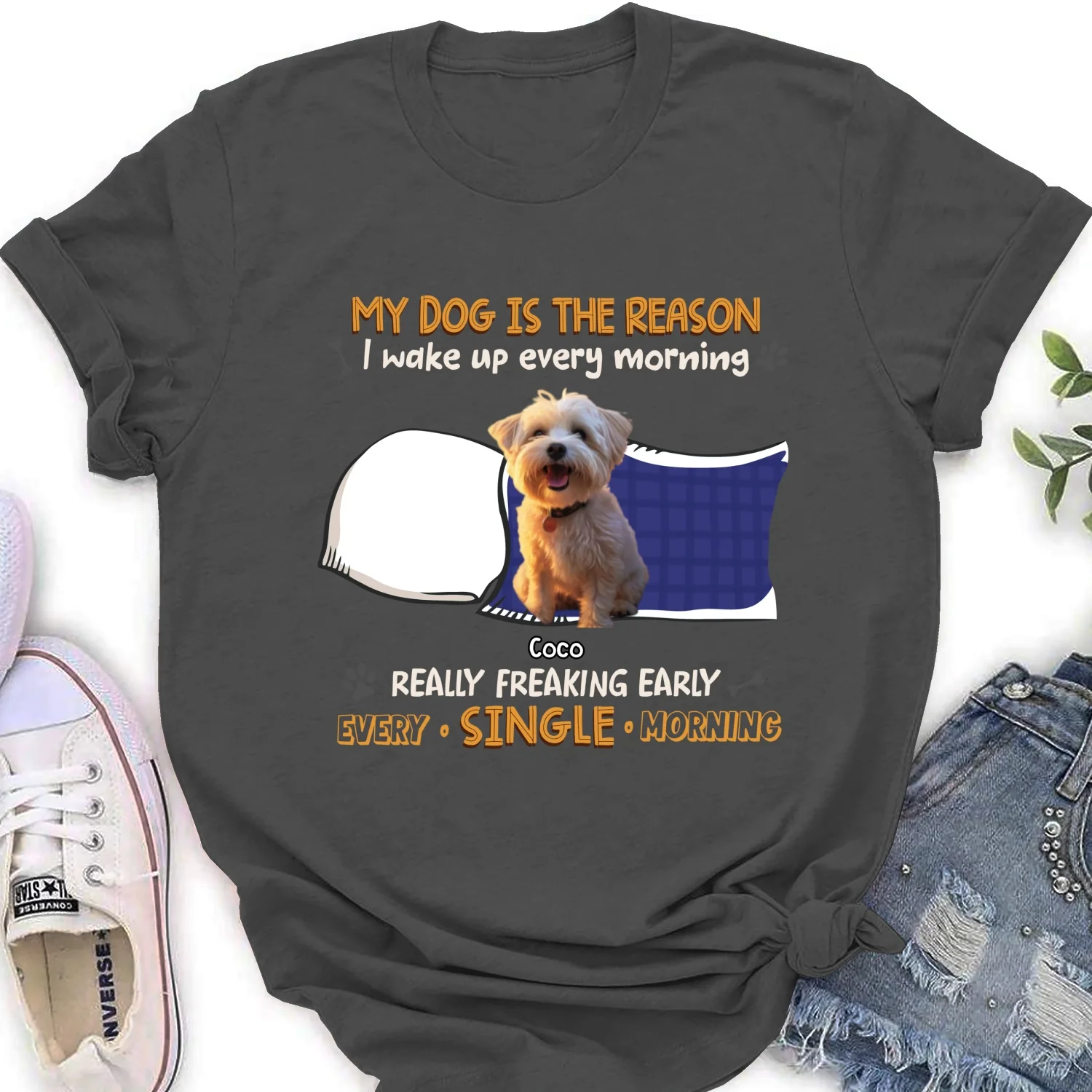 My Dog Is The Reason I Wake Up Photo - Personalized Custom Women's T-shirt - Image 5