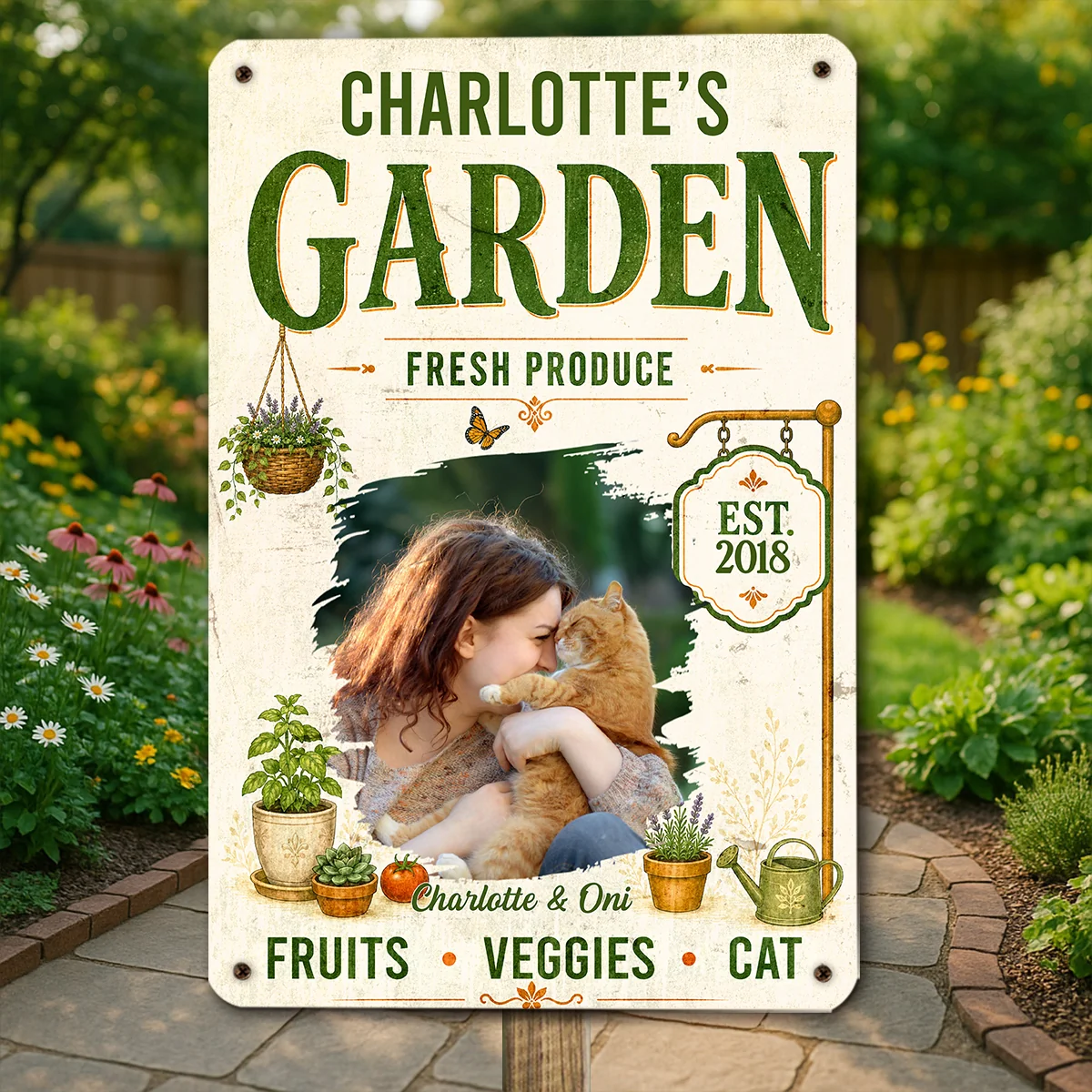 My Garden My Cat Photo - Personalized Custom Metal Sign - Image 2