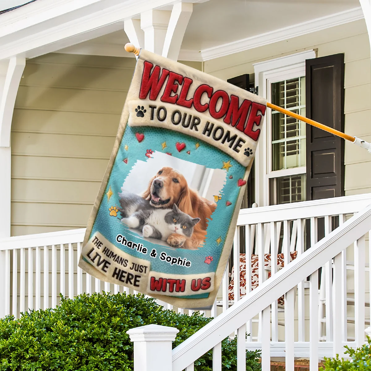 My Human Just Lives Here With Pets Photo - Personalized Custom Flag - Image 2