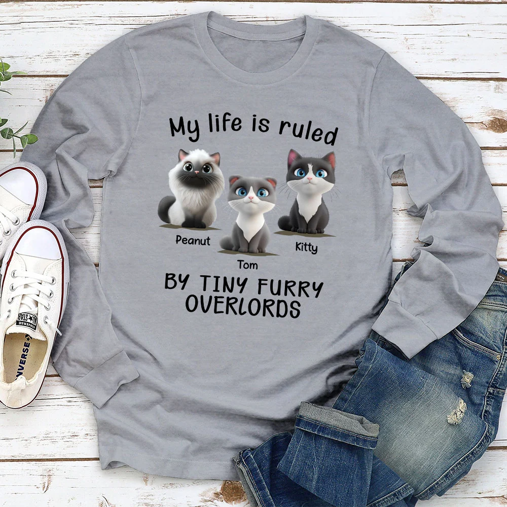 My Life Is Ruled By Cats Cartoon - Personalized Custom Long Sleeve T-shirt - Image 3