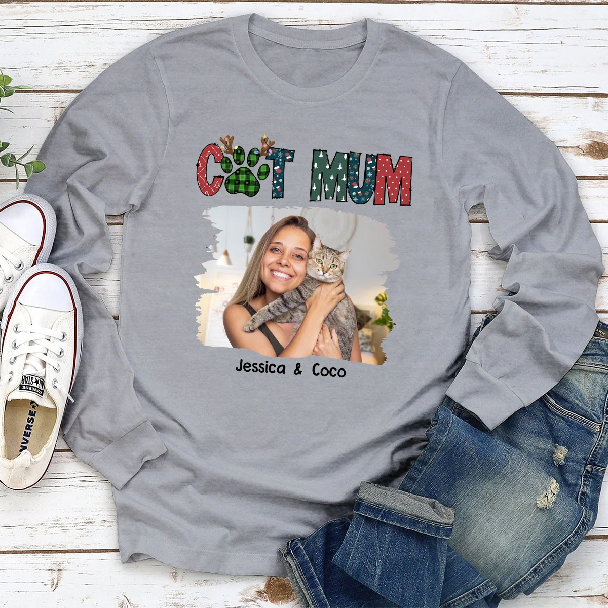 My Lovely Cat Mom Photo - Personalized Custom Long Sleeve T-shirt - Image 3
