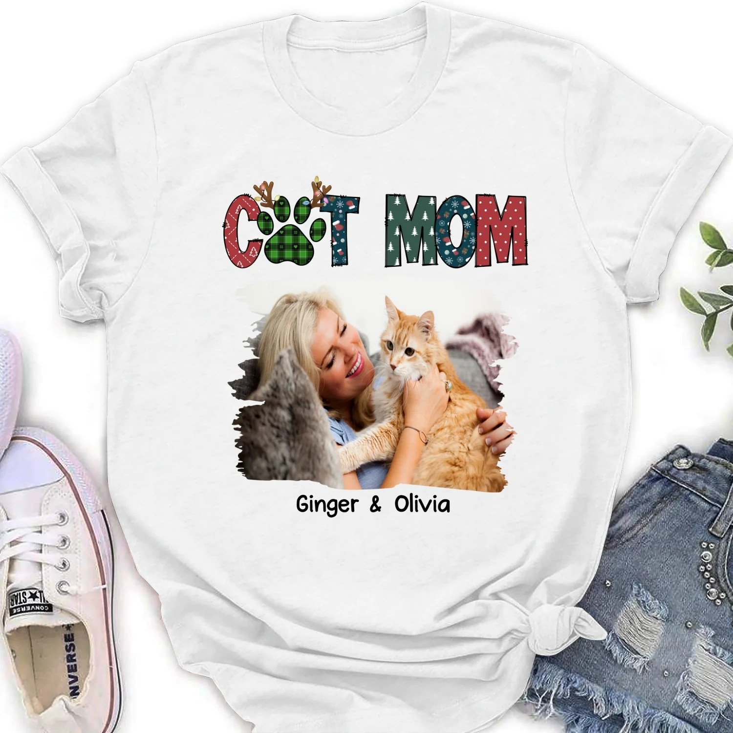 My Lovely Cat Mom Photo - Personalized Custom Women's T-shirt - Image 5