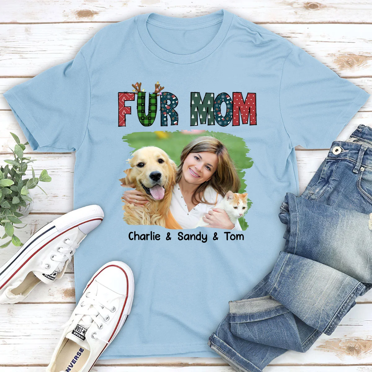 My Lovely Fur Mom Photo - Personalized Custom Unisex T-shirt - Image 3