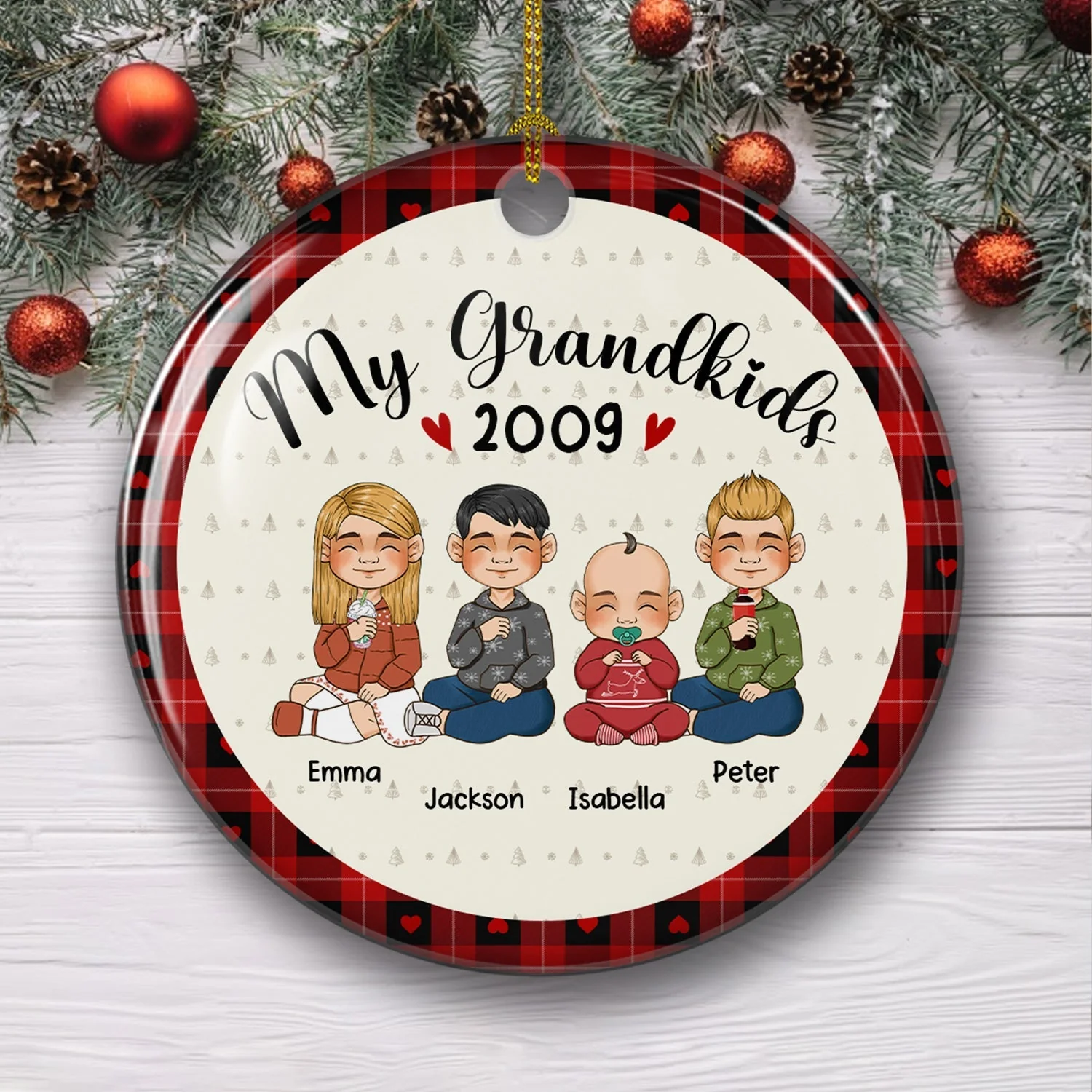 My Lovely Grandchildren - Personalized Custom Circle Ceramic Christmas Ornament - Image 3