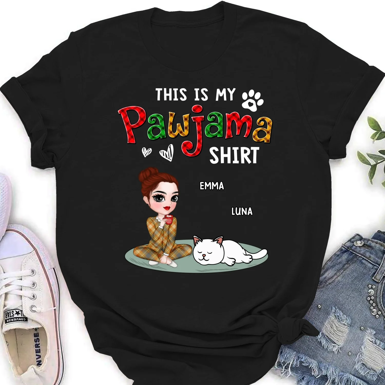 My Pawjama Shirt Cat Version 2 - Personalized Custom Women T-shirt - Image 7