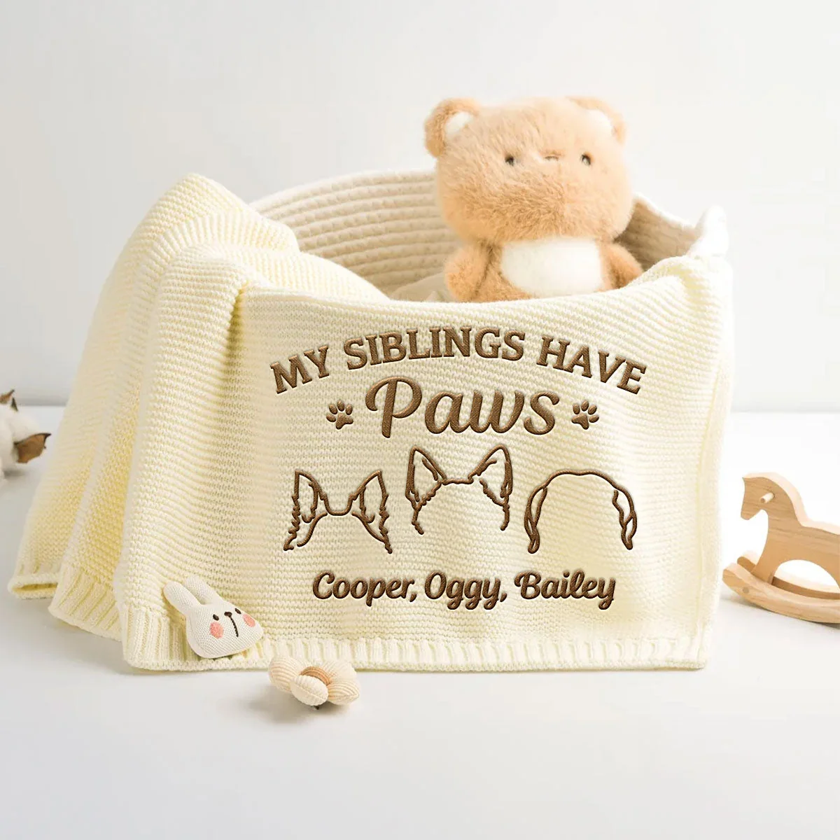My Sibling Has Paws - Personalized Custom Embroidered Knitted Baby Blanket - Image 4