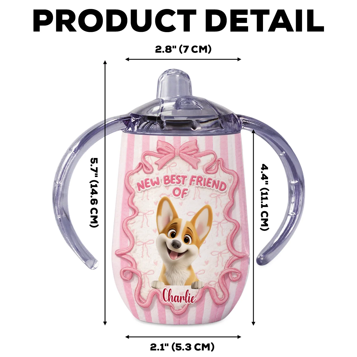New Best Friend - Personalized Custom 3D Effect Sippy Cup With Handles - Image 5