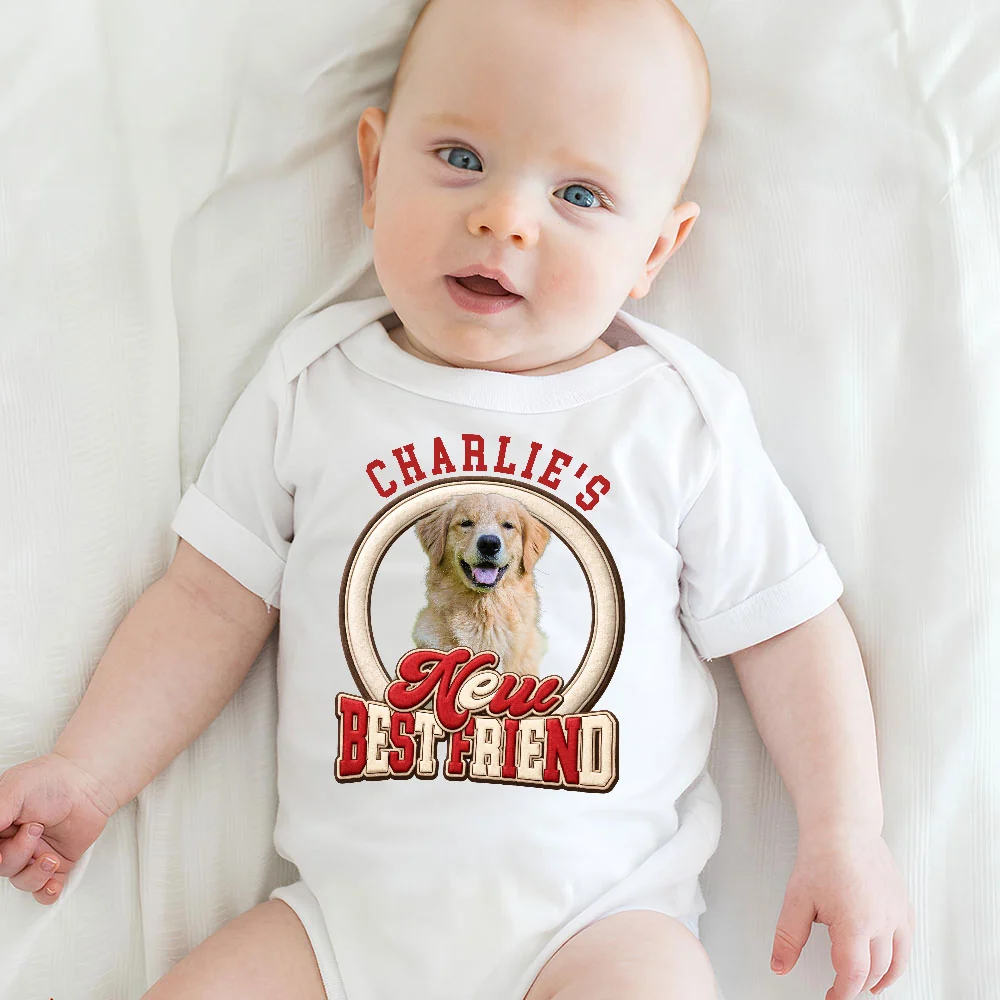 New Best Friend Photo - Personalized Custom Baby Onesie - Image 5