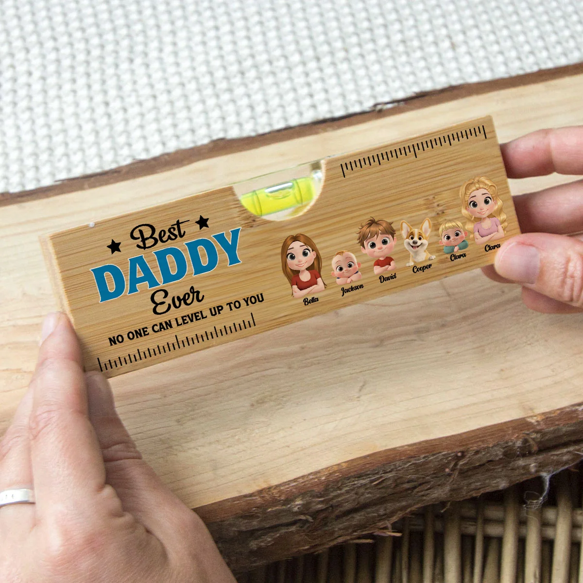 No One Measures Up To Dad - Personalized Custom Wooden Spirit Level Bottle Opener - Image 2