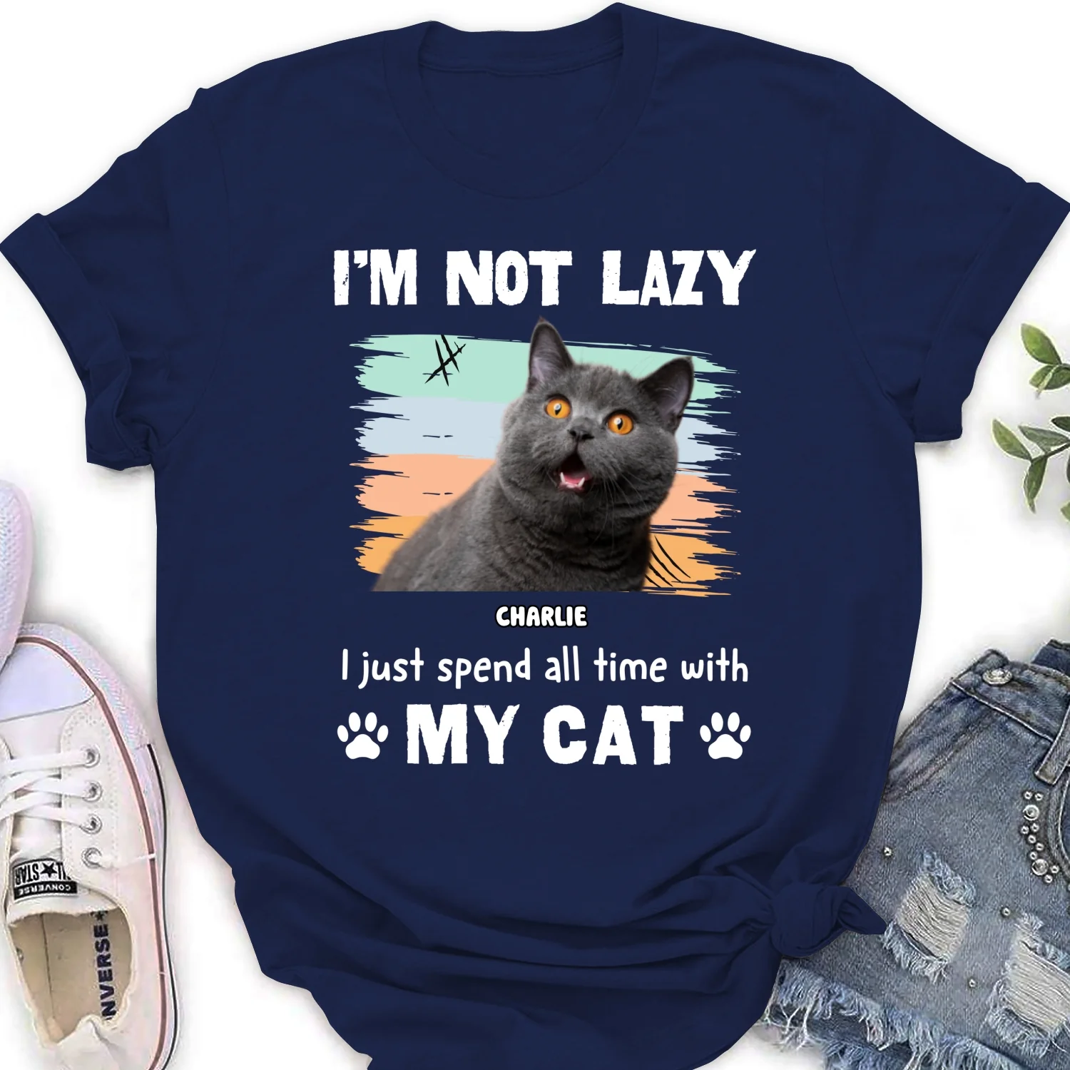 Not Lazy But Do Not Care Photo- Personalized Custom Women's T-shirt - Image 3