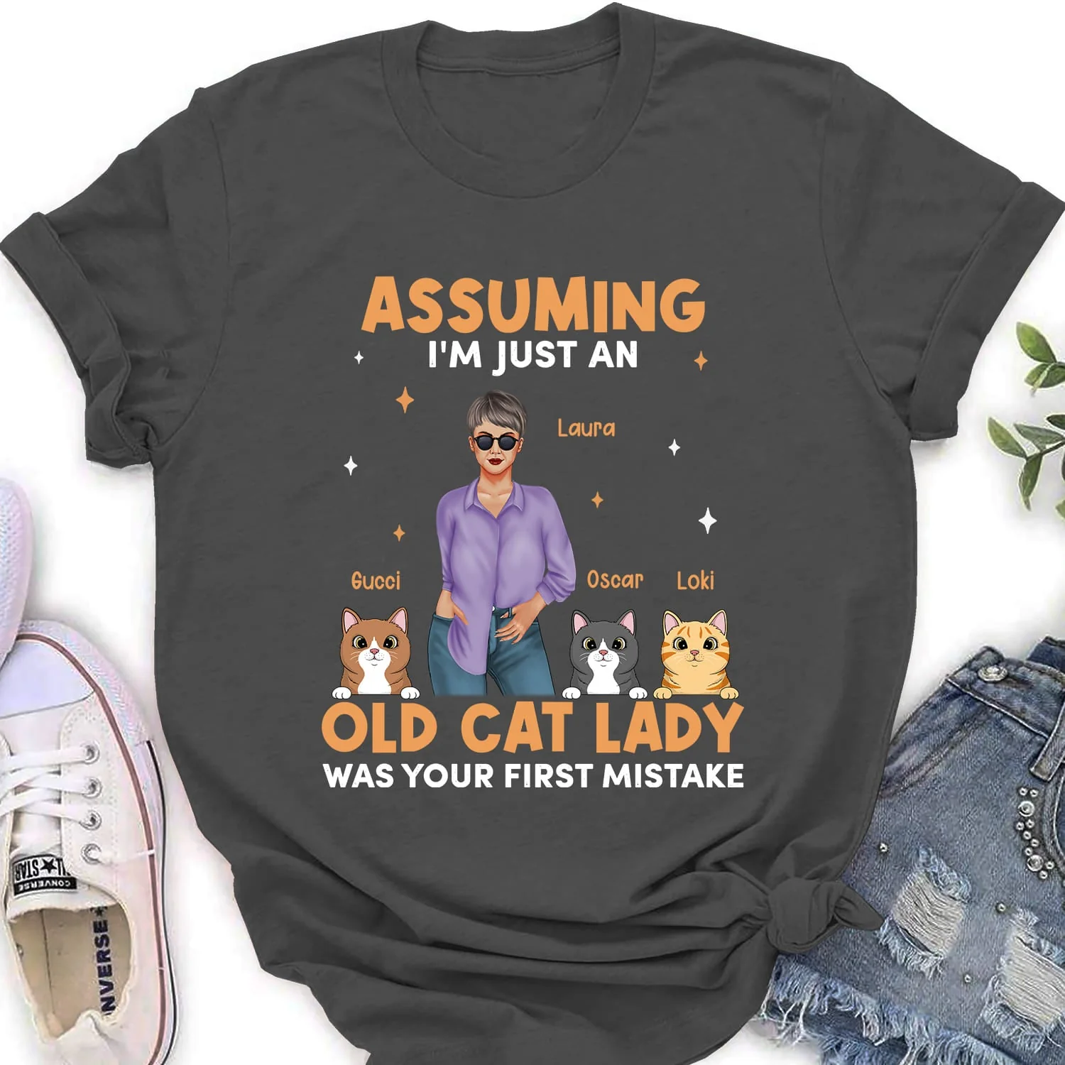 Old Cat Lady - Personalized Custom Women's T-shirt - Image 3