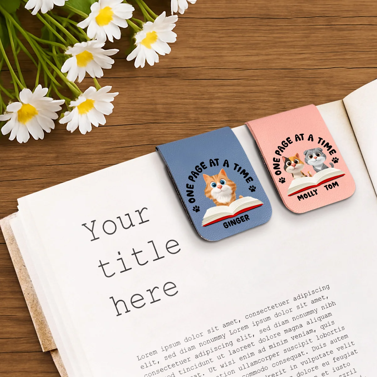 One Page Once With Cat - Personalized Custom Leather Bookmark - Image 3