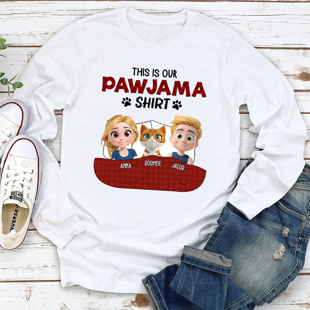 Our Cat Pawjama Shirt New Style - Personalized Custom Long Sleeve T-Shirt - Image 2