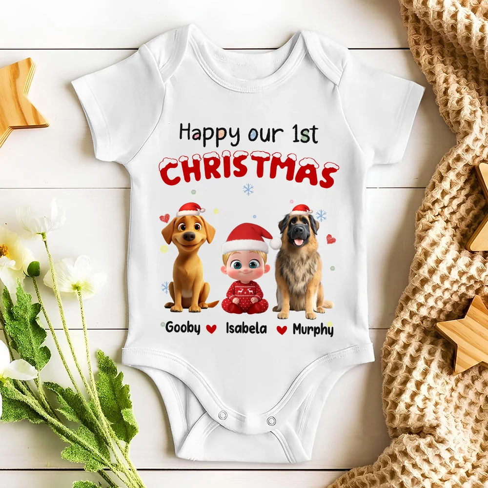 Our Christmas With New Friends - Personalized Custom Baby Onesie - Image 5